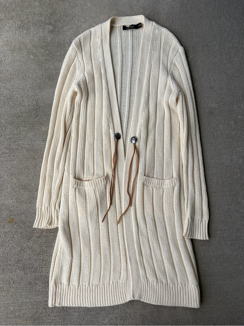 Lauren Ralph Lauren cotton linen blend rib knit longline cardigan sweater toggle - Picture 5 of 7